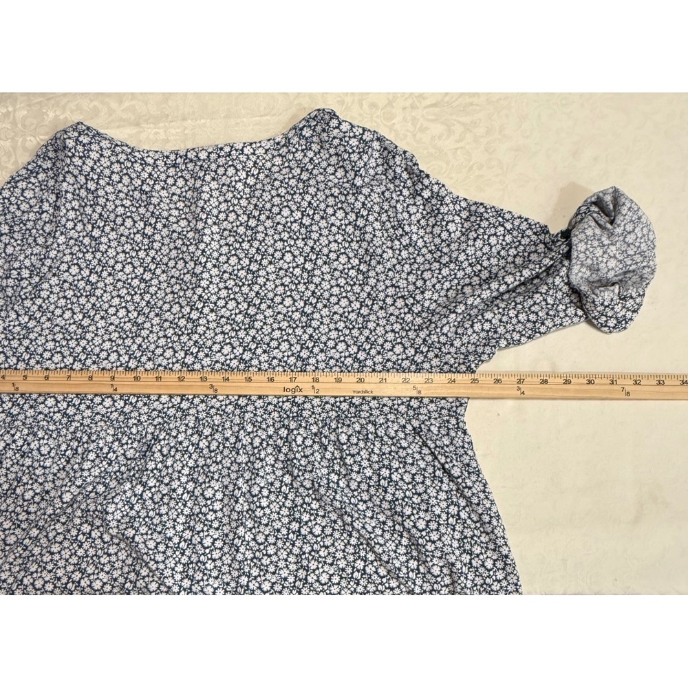 Cynthia Rowley Top Womens 2X Navy Blue Floral Daisy Button Front Peplum Babydoll - Picture 6 of 9